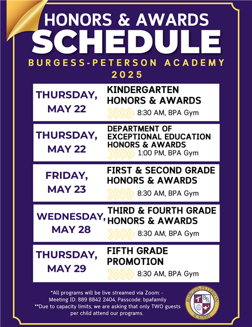 Honors and Awards Schedule